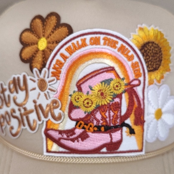 Trucker Hat Stay Positive Western Boot Patch Hat Sunflower Adjustable main image 6